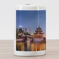 thumbnail image 3 of City Ceramic Toothbrush Holder, Guiyang China Skyline at Jiaxiu Pavillion on the Nanjing River Cityscape at Dusk, Decorative Versatile Countertop for Bathroom, 4.5" X 2.7", Multicolor, 3 of 4