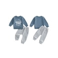 thumbnail image 2 of Baby Toddler Boy Winter Fall Outfit,0 6 12 18 24 Months 2T 3T Letter Print Long Sleeve Pullover Sweatshirt Elastic Waist Pants with Pockets 2 Piece Clothing Set, 2 of 9