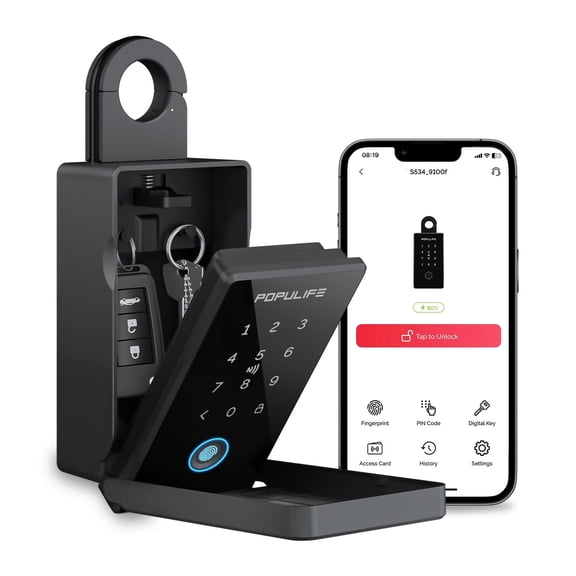 Populife Smart Fingerprint Key Lock Box, Bluetooth Lock Box with APP Control, Large Storage Key Box Biometric Keypad for Home, Outside, Airbnb, Office, Garage