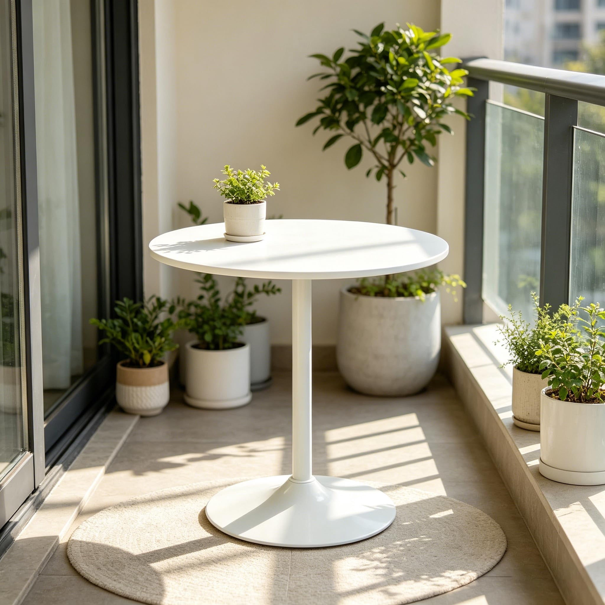 31.5" Dining Table for 2-4 with Enlarged Pedestal Base, Round Bar Table Top, Kitchen Table for Kitchen Living Room Cafe Small Spaces, White