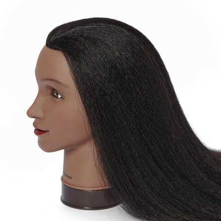 SHILIU-Mannequin Head with Hair 26"-28" Synthetic Fiber Long Hair Styling Training Head Manikin Cosmetology Doll Head Free Clamp Stand (16 inches black)