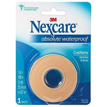 Nexcare Absolute Waterproof First Aid Tape, Cushioned Protection, 1-Inch x 5-Yard Roll