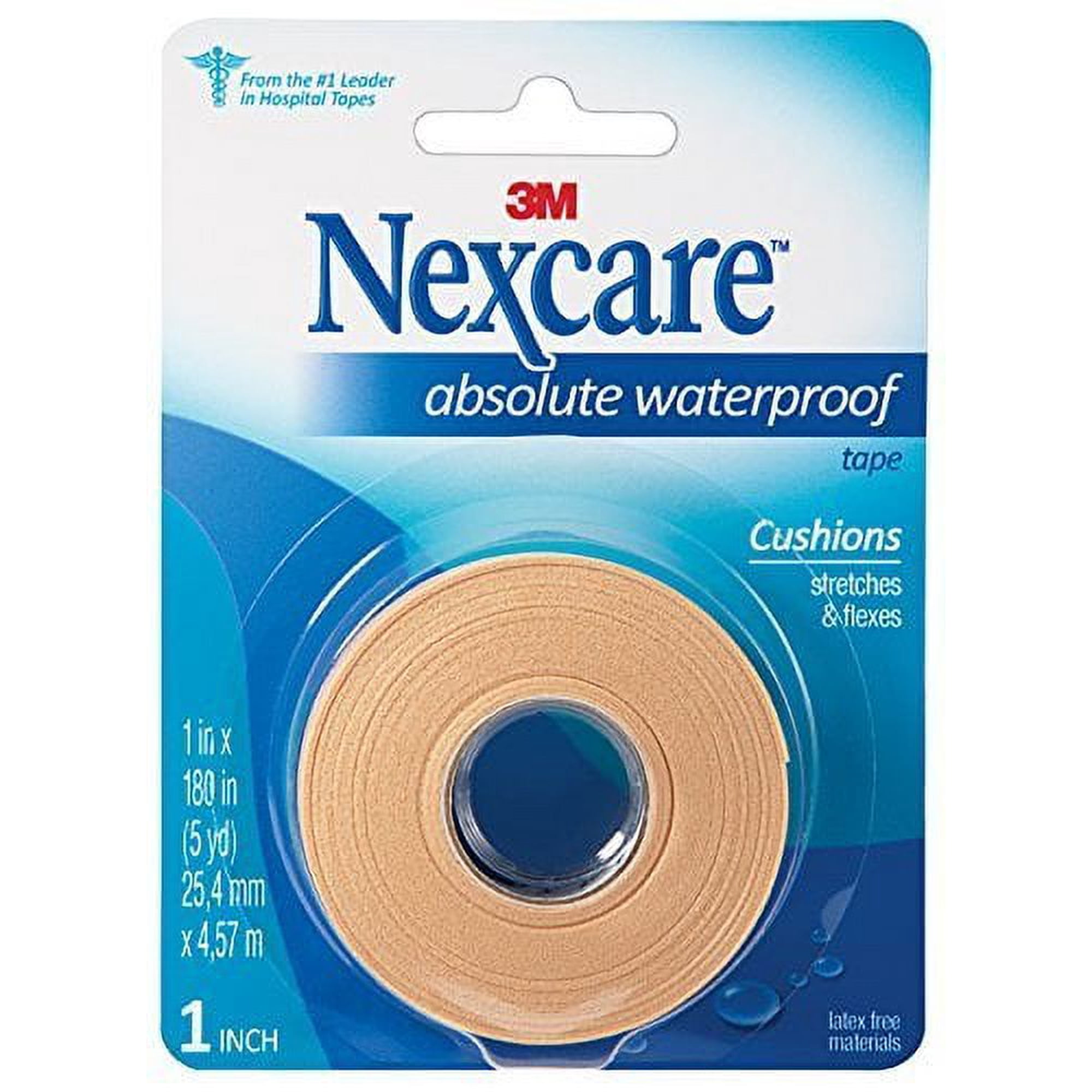 Nexcare Absolute Waterproof First Aid Tape Cushioned Protection, 1 Inch x 5 Yard Roll