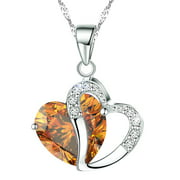 KATGI Fashion Austrian Citrine Crystal Heart Shape Pendant Necklace, 18" Chain