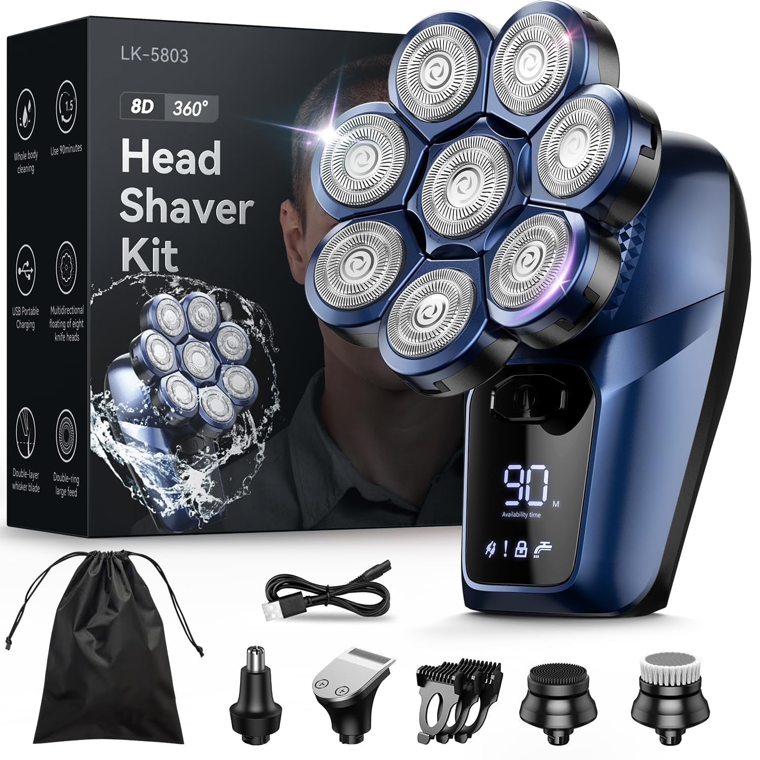 9D Multi Handheld Men's Head Shaver, 6-in-1 Grooming Kit, IPX7 Waterproof, LED Display, Travel Lock - Walmart.com 9D Multi Handheld Men's Head Shaver, 6-in-1 Grooming Kit, IPX7 Waterproof, LED Display, Travel Lock - Walmart.com