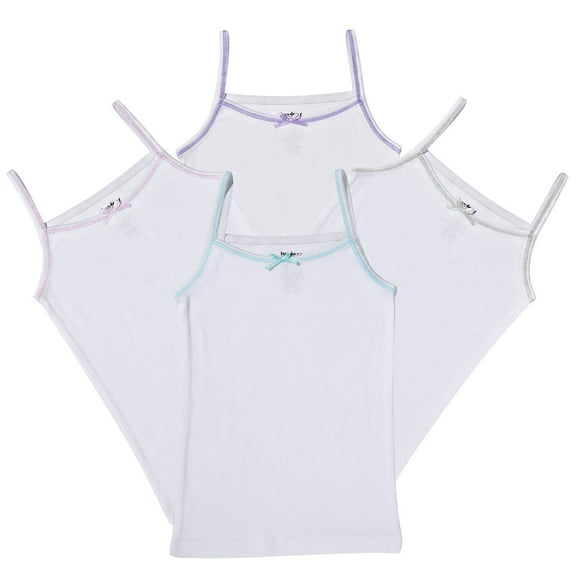 Buyless Fashion Girls Tagless Cami Scoop Neck Undershirts Cotton Tank Tops With Trim and Strap (4 Pack) - TW14-GWST-9-10
