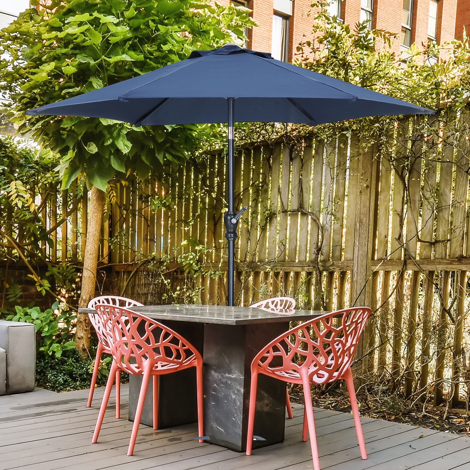 Autlaycil 7.5 FT Patio Umbrella, Push Button Tilt Market Umbrella, Crank and Sturdy Ribs for Garden, Deck, Backyard, Pool, Navy Blue
