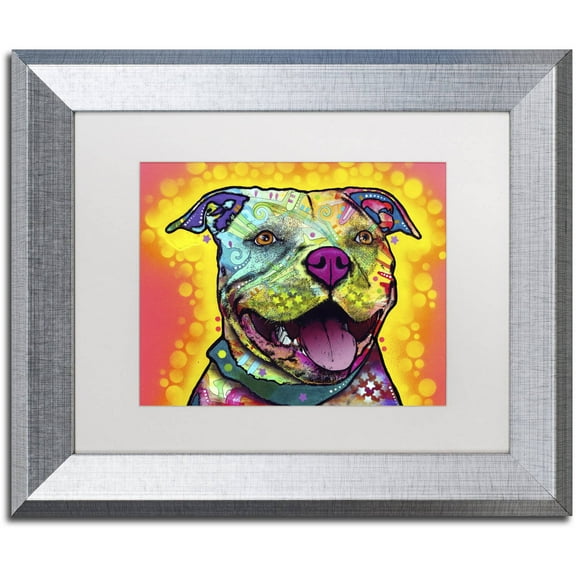 Trademark Fine Art "Dewey Pit Bull" Canvas Art by Dean Russo, White Matte, Silver Frame