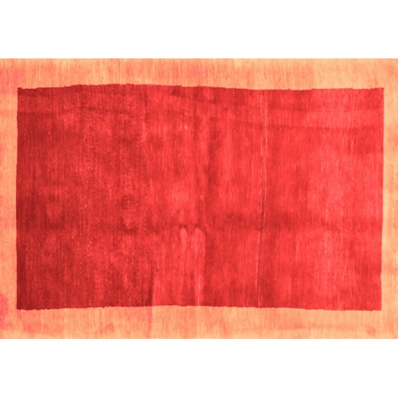 Ahgly Company Indoor Rectangle Abstract Orange Contemporary Area Rugs, 7' x 9'