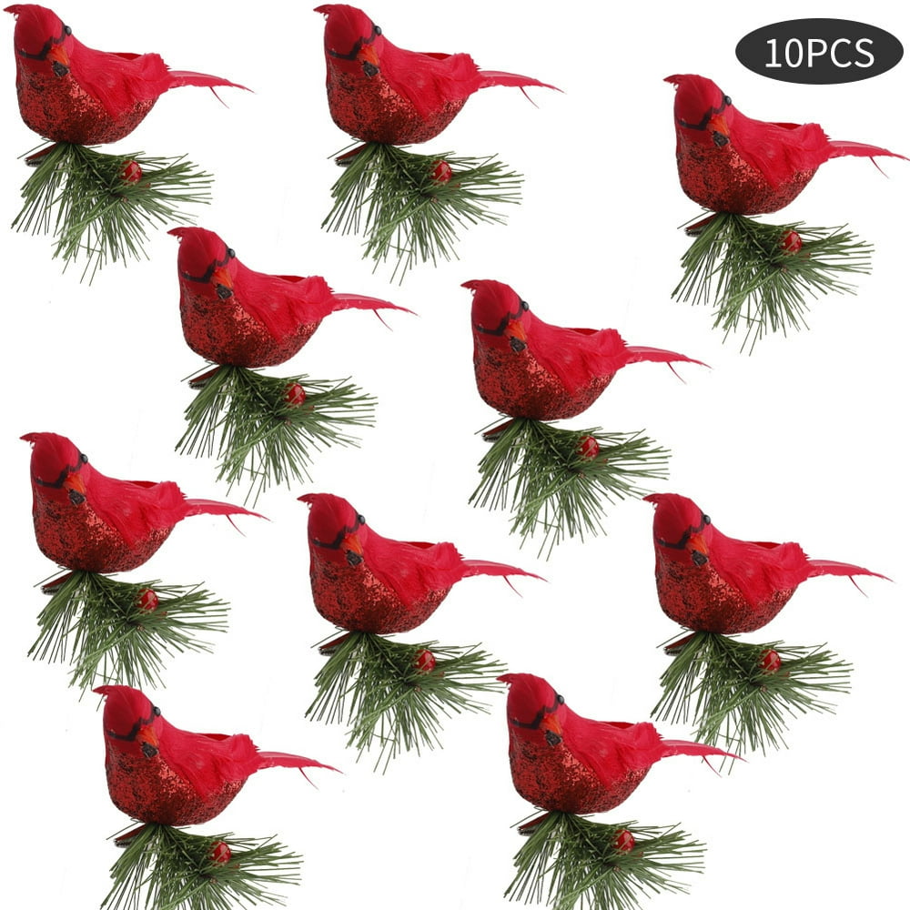 10Pcs Realistic Lovely Cardinal Clip On Christmas Tree Embellishment