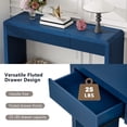thumbnail image 4 of GZXS 55.1" Console Table with Storage Drawers, Rustic Solid Wood Veneer Entryway Table in Fluted Design, Farmhouse Hallway Sofa Table for Home Decor (Navy), 4 of 9