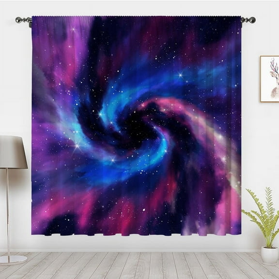 Blue and Purple Starry Sky Curtains, Universe Galaxy Outer Space Nebula Curtains, Planet Fantasy Blackout Curtains Privacy Decoration(Rod pocket)