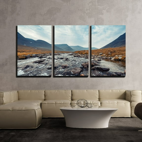 wall26 - 3 Piece Canvas Wall Art - Flowing Water in Mountain - Modern Home Art Stretched and Framed Ready to Hang - 16"x24"x3 Panels