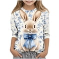 thumbnail image 3 of Crunowin Girls Easter Tops (3-13), 3/4 Sleeve Round Neck Graphic Print T-shirts Egg Hunt Outfits Multicolor 9-10Years, 3 of 6
