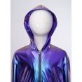 thumbnail image 4 of Aiihoo Kids Girls Hip Hop Hooded Jacket Sparkly Metallic Zipper Short Jacket Coat Outerwear Club Rave Wear Blue 10, 4 of 6