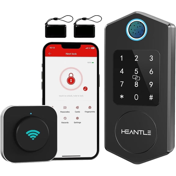 WiFi Smart Door Lock, SMONET Fingerprint Keyless Entry Keypad Deadbolt with Gateway Remote Control Digital Front Door Lock Bluetooth Electronic Auto Lock Touchscreen Work with Alexa Code for Home Air