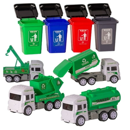 TAWOHI Garbage Truck Toy Simulation Sanitation Garbage Trucks Model with Trash Cans Inertial Dump Garbage Vehicles Car
