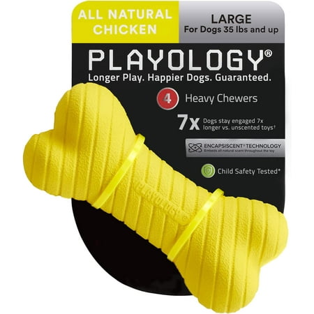 UPC: 0858413007457 | Playology Dual Layer Dog Bone Toy All-Natural Chicken Scent Large Yellow.