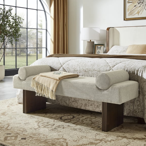 Roundhill Furniture Brooke Contemporary Upholstered Bench, Beige