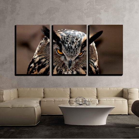 wall26 3 Piece Canvas Wall Art - Great Horned Owl Portrait - Modern Home Art Stretched and Framed Ready to Hang - 24"x36"x3 Panels
