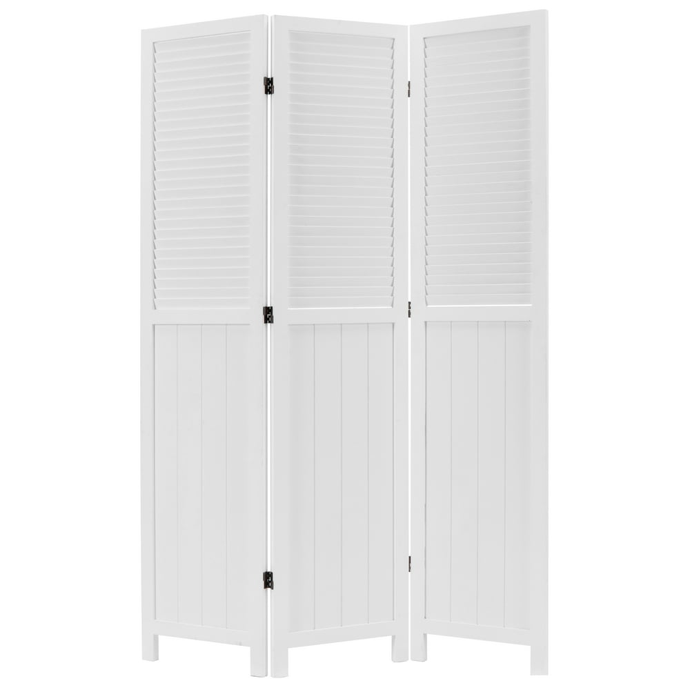 MyGift 3Panel Vintage White Louvered Wood Folding Room Divider
