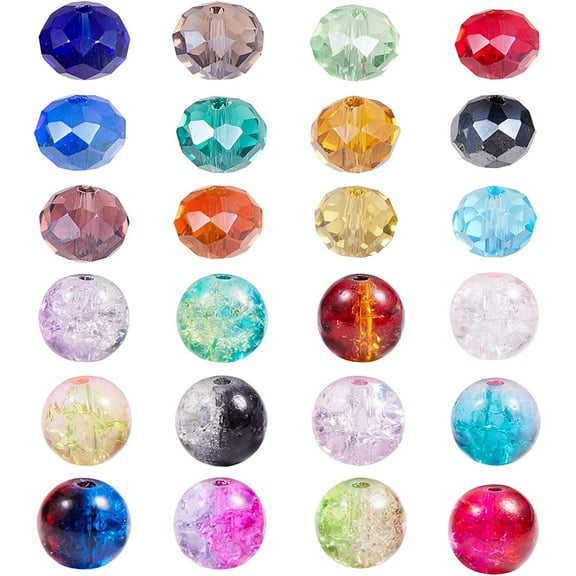 1 Set 780pcs 24 Color Crystal Glass Beads for Jewelry Making 300pcs Crackle Glass Beads and 480pcs Briolette Faceted Glass Beads for Necklace Bracelets Making