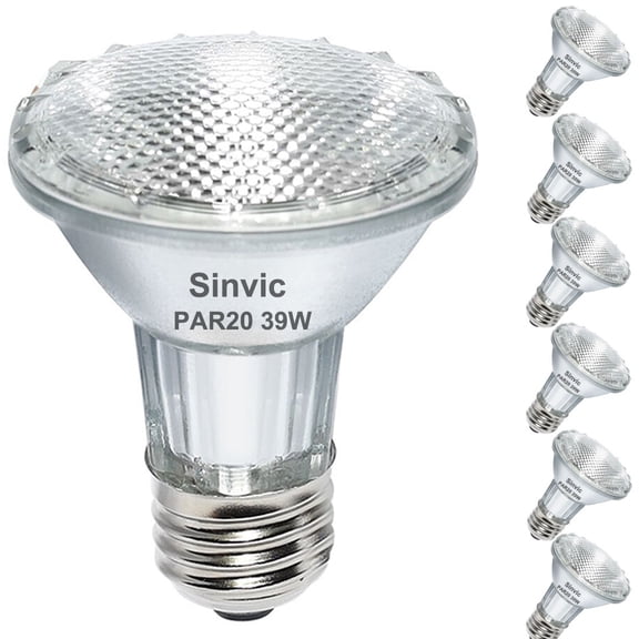 Sinvic PAR20 Halogen Light Bulbs, 6PCS 39W PAR20 Halogen Dimmable, 3000k Warm White, High Brightness PAR20 Flood 39W 120V 480 Lumens Equivalent PAR20 50W 120V, PAR20 E26 Medium Base for Track Lights
