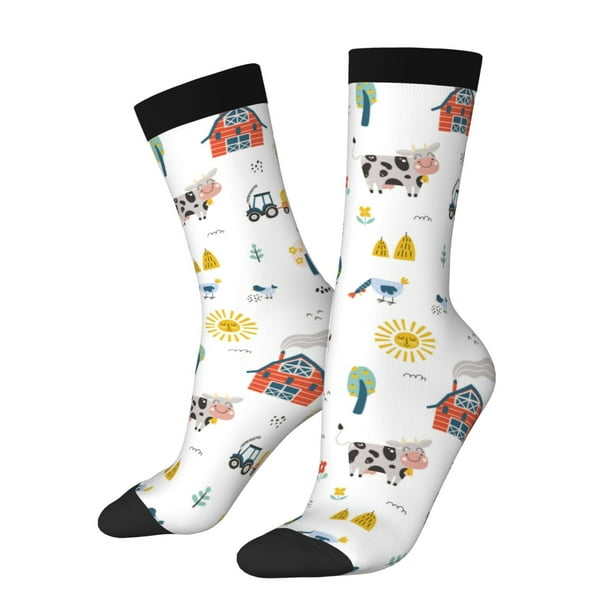 Balery Farm Animals Calcetas Largas con Estampado para Hombre y Mujer – Suaves y Transpirables, Talla Única (US 5-11)
