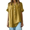 thumbnail image 7 of Women's Short Sleeve T-shirt Women'S Workwear Linen Shirt - Durable Button Down,Gold Women's Short sleeve T-shirt 5XL, 7 of 7