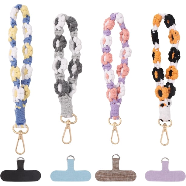 Set de 4 correas de muñeca para teléfono con diseño bohemio floral, 4 correas para celular, funda para teléfono, colgante decorativo, llavero hecho a mano para mujer.