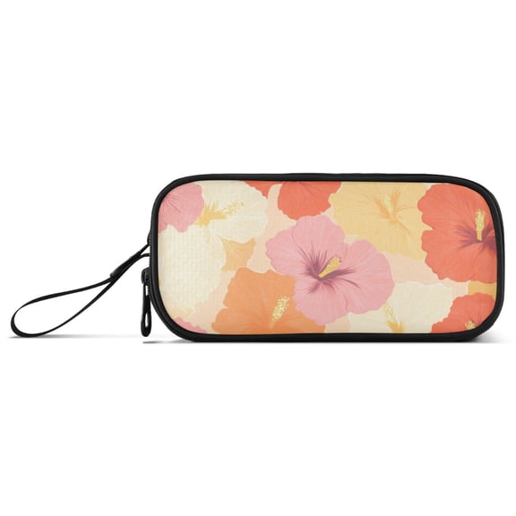 Colorful Hibiscus Flowers Pencil Case Stationary Holder Pen Bag Pencil Pouch Tool Organizer 3 Compartments