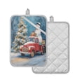 thumbnail image 2 of 2 Pack Pot Holders for Kitchen Heat Resistant Hot Pads Sets for Cooking Baking Christmas Snowman in A Red Truck, 2 of 7
