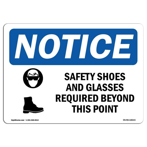 OSHA Notice Sign - Safety Shoes And Glasses Required | Plastic Sign | Protect Your Business, Construction Site, Warehouse & Shop Area | Made in the USA