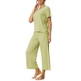 thumbnail image 4 of INSPIRE CHIC Ensembles de Pyjama pour Femmes Col Rond Manches Courtes Uni Côtelé Tenue de Nuit Décontractée Pyjamas pour Dames m Vert Clair, 4 of 6