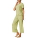 thumbnail image 4 of Conjuntos de pijama para mujeres INSPIRE CHIC, cuello redondo, manga corta, sólido, acanalado, ropa de dormir casual, pijamas para damas, S, verde claro, 4 of 6
