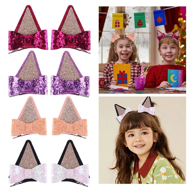 2 pinzas para el pelo con lazo y orejas de perro brillantes para niños pequeños, decoración de lentejuelas brillantes, horquillas para el pelo, suministros de decoración para fiestas