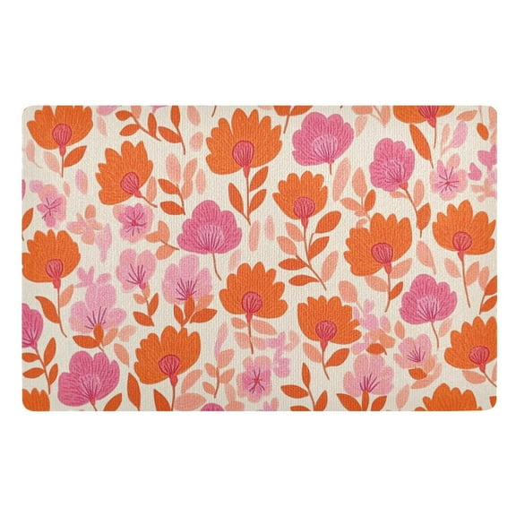 Pink and Orange Floral Floor Door Mat Outdoor Indoor for Home Entrance Welcome Mats 32"x20"