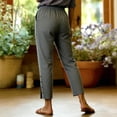 thumbnail image 6 of Women's Mid Waisted Casual Pants, Button Front Cropped Trousers With Pockets, Pull On Elastic Waist Soft Stretchy Fabric, Comfy Side Split Tapered Leg for Work Office, Weekend, 6 of 7
