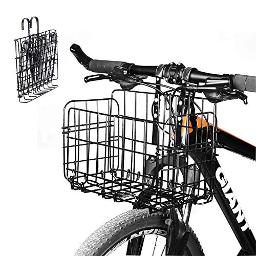 Bike Basket Wire Mesh Fold-Up Bicycle Front Handlebar Storage Rear Hanging Black