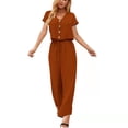thumbnail image 2 of Womens Summer Lounge Matching Sets Short Sleeve Button V Neck Tops Drawstring Wide Leg Pants Casual Cotton Linen Sets, 2 of 7