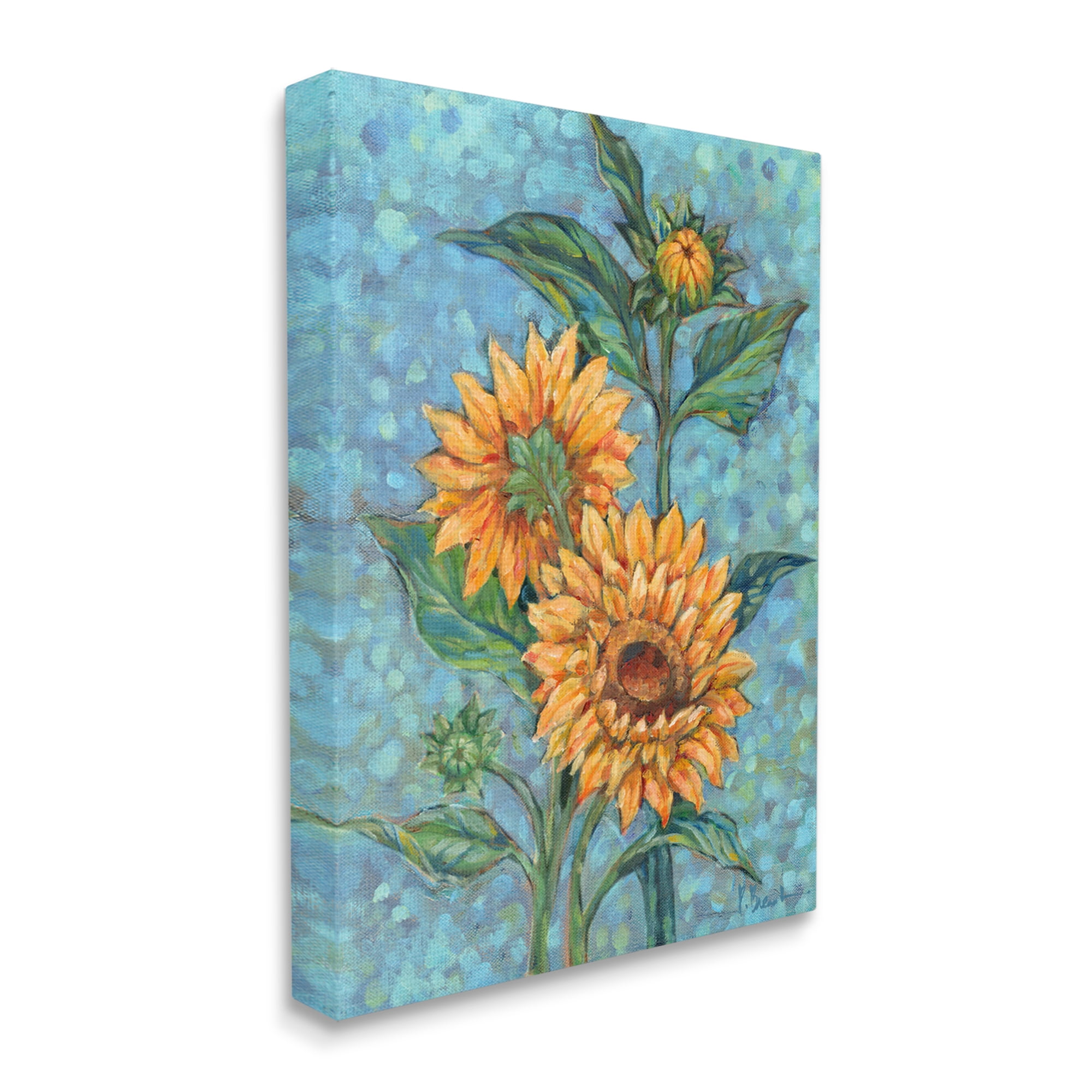 Stupell Industries Budding Sunflowers on Blue Botanical & Floral Painting Gallery Wrapped Canvas Art Print Wall Art, 16 x 20
