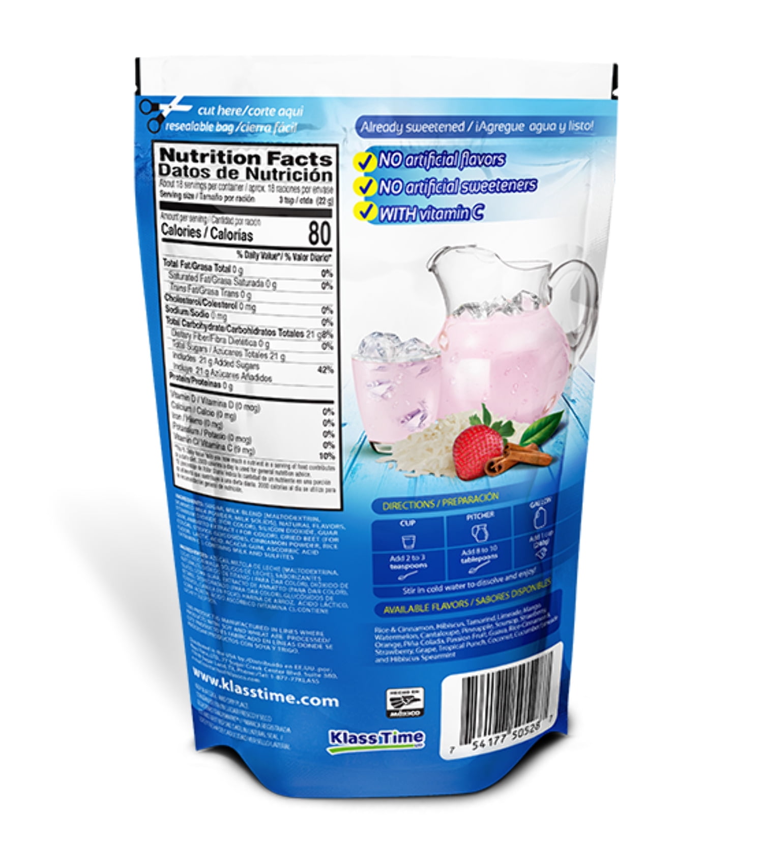 (4 pack) Klass Horchata Fresa Drink Mix Powder 14.1 oz