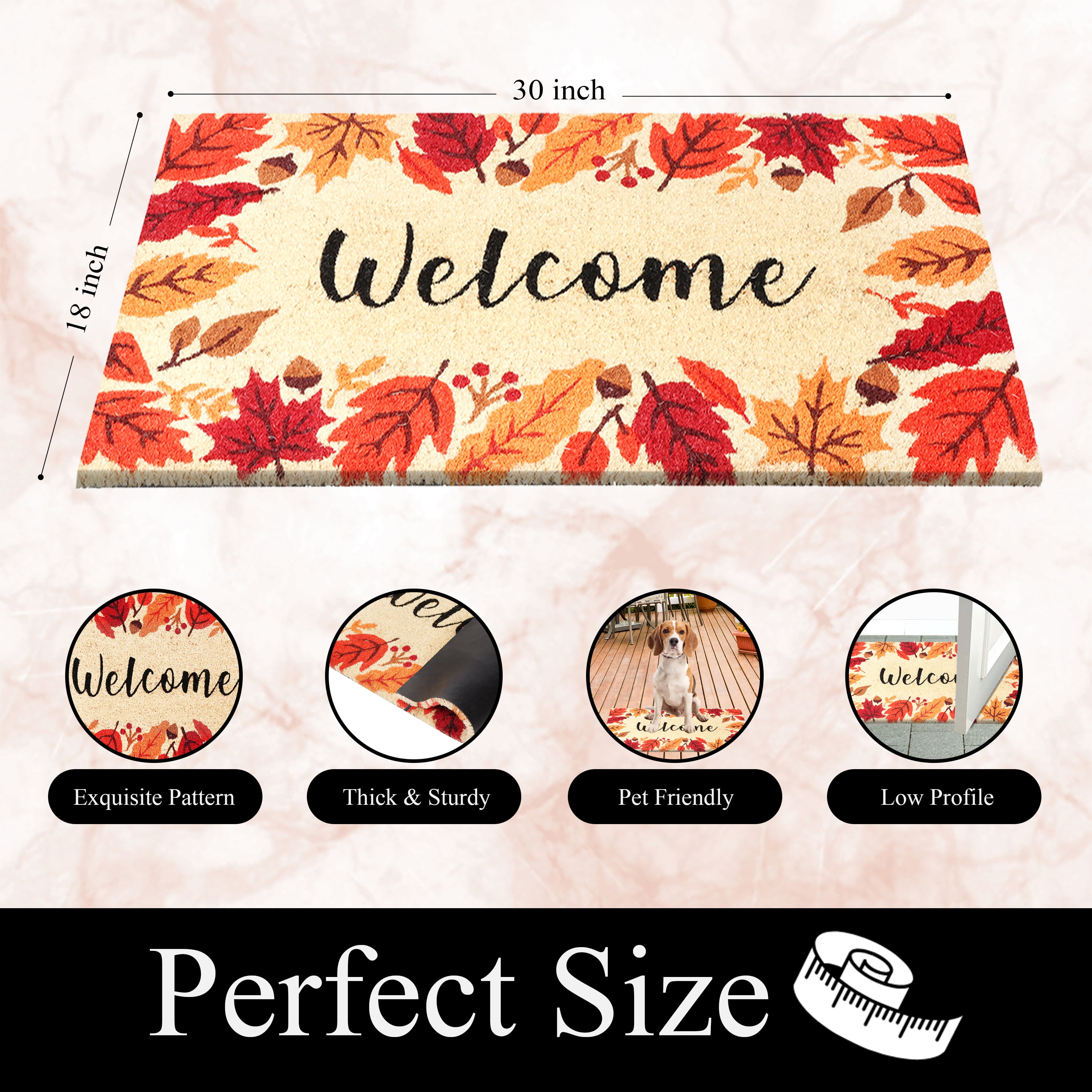 A1HC Natural Coco Coir Doormat, Autumn Maple Leaves, 18"x30", Durable Outdoor Welcome Mat, Non-Slip, Easy to Clean, Pet Friendly