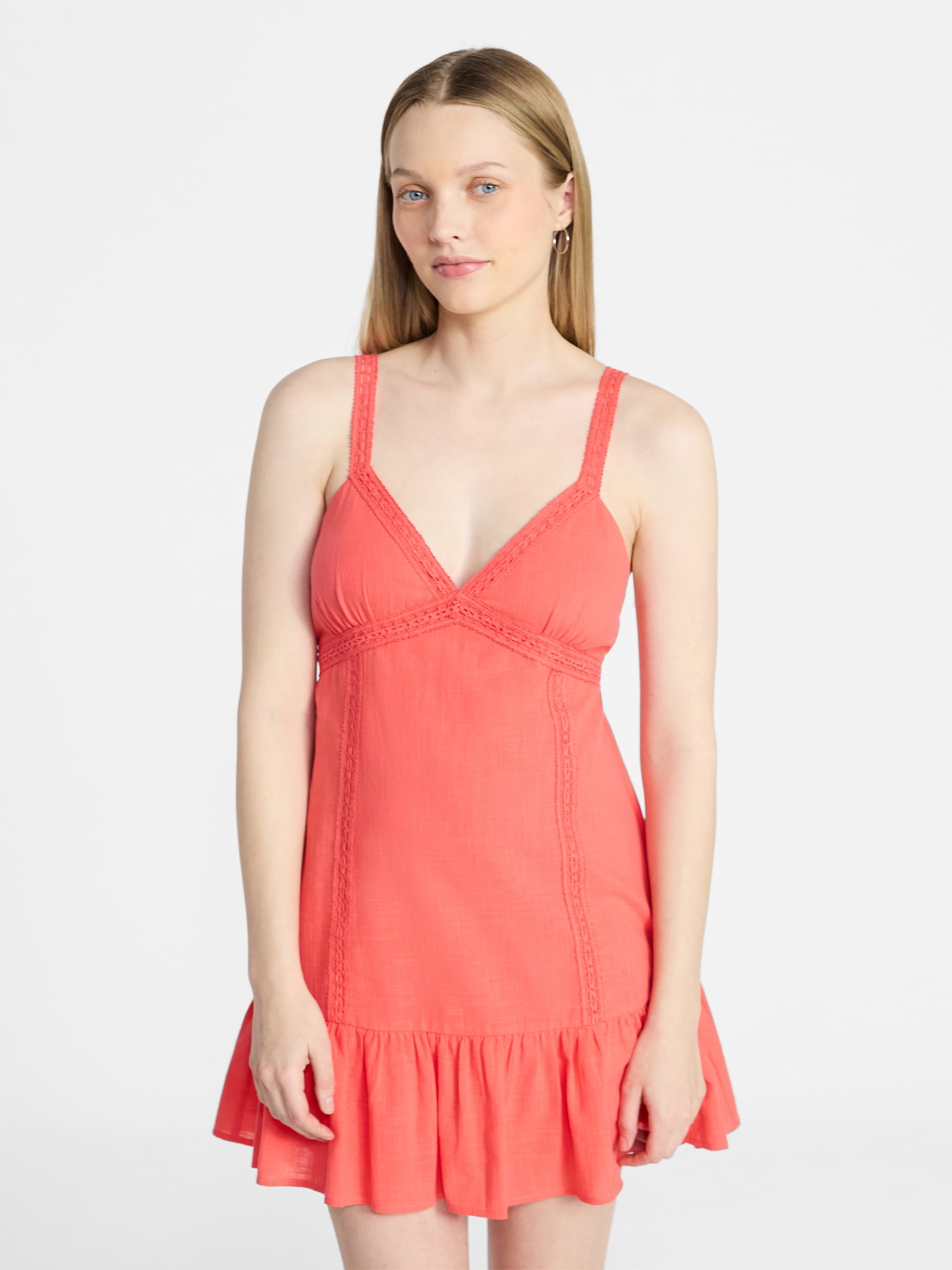 No Boundaries Lace Trim Cotton Mini Dress, Women's XXS-XXL