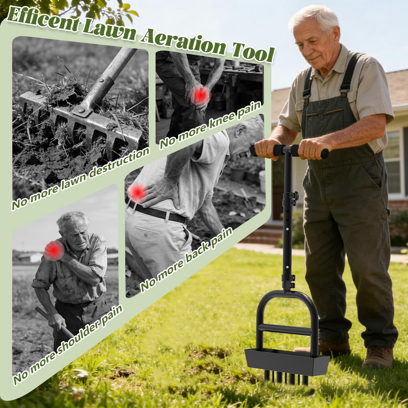Yacona Manual Lawn Aerator Tool, Grass Aerator with Padded T-Handle, Yard Garden Tools, Black