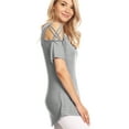 thumbnail image 6 of Made by Johnny Women's Loose Short Sleeve Strappy Cold Shoulder Top L HEATHER_GREY, 6 of 6