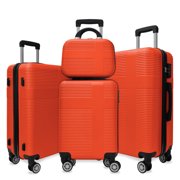 PINGCNG Orange Lightweight Hardshell 4 Piece Luggage Set with TSA Lock Spinner Wheels Checked Suitcase(12/20/24/28in)