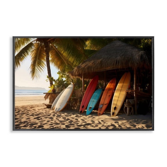 Stupell Industries Tropical Surfboards At Beach Hut Black Framed Giclee Art, 18 x 12, by Creative Studio