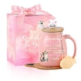 thumbnail image 1 of Taza de cerámica con forma de gato BigNoseDeer de 380 ml, taza de té rosa de regalo, 1 of 9