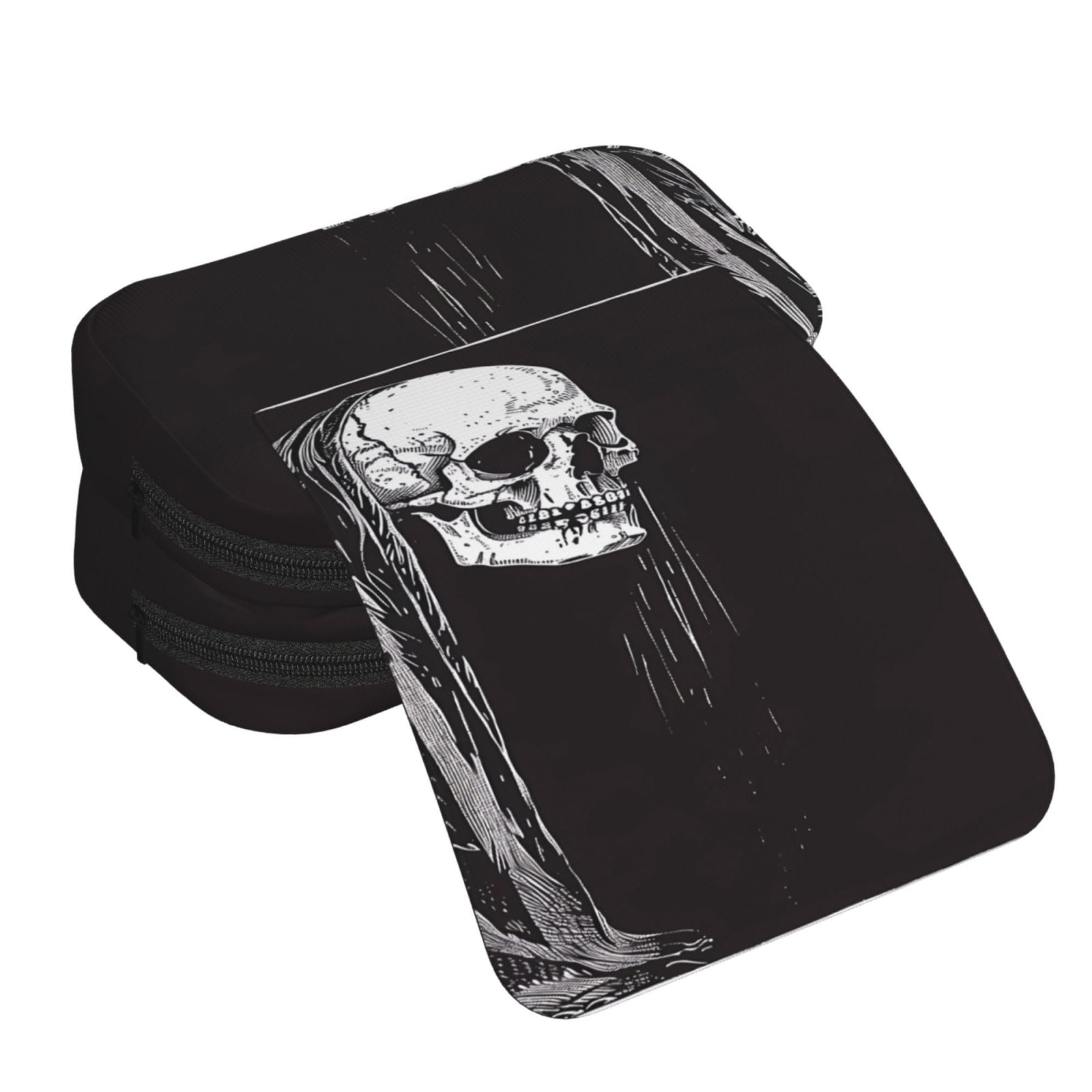 Rateoe Gothic Skull Drape Pattern Double Clamshell Pen Case, Storage Organizer with Two Zipper Compartments– Holds Up to 50 Pencils & Pens